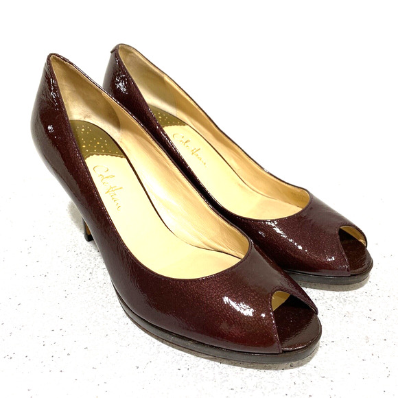 Cole Haan 9B Carma OT Air Purple Patent Metallic Leather Pump Peep Toe Shoes - Picture 6 of 12